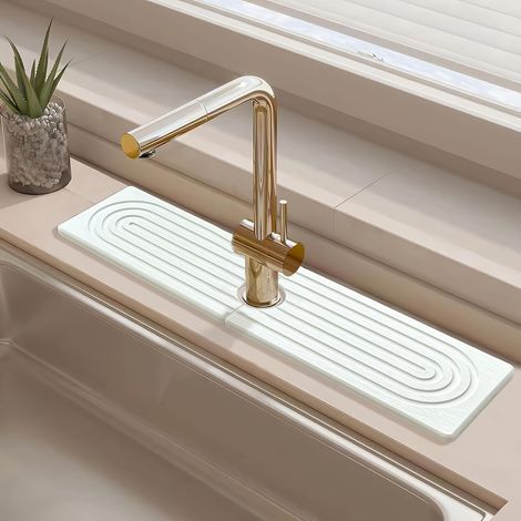 Alfombrilla para grifo de fregadero de cocina, alfombrilla rígida de tierra de diatomeas, superabsorbente, protector de fregadero de secado rápido. (1/5)