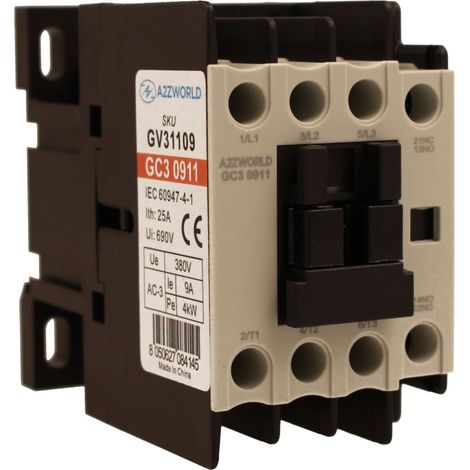 Contattore Motore 3P 3M, Teleruttore Trifase Industriale AC 380V 3NO, Bobina 220V AC, Contatto Ausiliare 1NO+1NC, IP20 (9A)