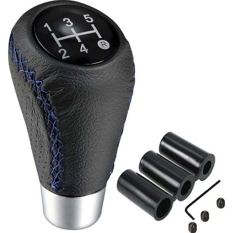 Pomo de palanca de cambios manual de cuero de 5 velocidades, caja de cambios universal con mangueras de 8 mm, 10 mm y 12 mm para coches, camiones, SUV y furgonetas, azul - Crezuo (1/4)