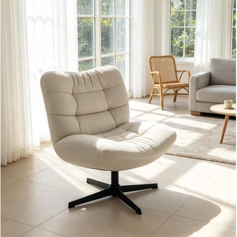 Sillón lounge giratorio de chenilla acolchado crema 70 x 80 x 82 cm OKMYHOME (1/5)