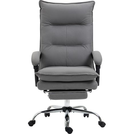 Silla de Oficina con Masaje, Respaldo Reclinable 155° y Reposapiés, Altura Regulable, Poliéster, Gris (1/5)