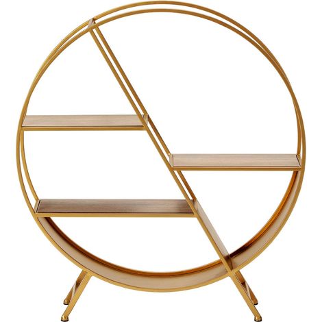 Étagère ronde dorée en bois de pin recyclé - Doré et naturel (1/4)