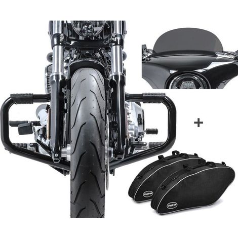 Set Motorrad-Zubehör - STS7 Sport Glide 18-25 - Mustache-Stange 38 mm - 2 Taschen 60x25x15 Nylon - Craftride M Windschild