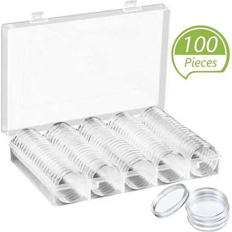 100 pièces Capsules à pièces 30 mm avec boîte de rangement pour collectionneurs (1/5)
