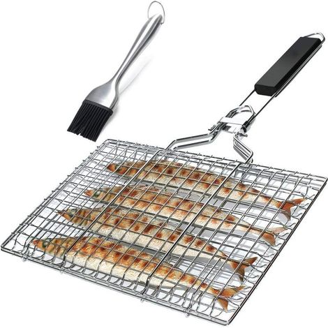 Grille de barbecue pliable en acier inoxydable 430 – Surface de cuisson 32 x 22 cm – Avec pinceau et sac de rangement (1/5)