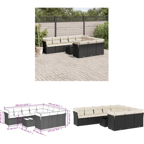 11-tlg. Garten-Sofagarnitur mit Kissen Schwarz Poly Rattan - Gartenmöbel Set - PE-Rattan Möbel - Outdoor Sofa - Esstisch - Lounge Set - Home & Living (1/3)