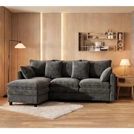 Canapé d'angle droit gris en tissu chenille 3 places en chenille (1/5)