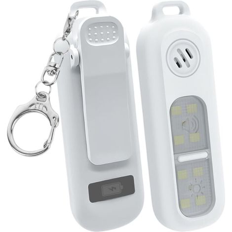 Alarme Personnelle Anti Agression, 130dB Alarme Personnelle Porte Cle de sécurité d'urgence de avec lumières LED, Rechargeable pour Femme Enfants Personnes aîné (Blanc Paquet de 2) (1/4)