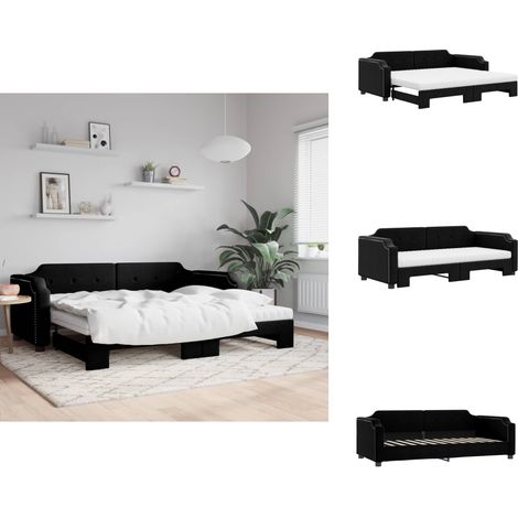 Lit de jour avec gigogne et matelas noir 100x200 cm tissu - Canapé Convertible - Lit Tiroir - Literie - Meuble Multifonction - Mobilier Salle Séjour (1/5)