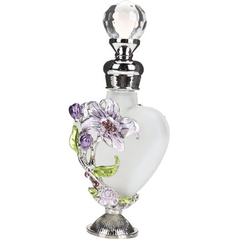 Vintage Parfümbehälter en Glas und Metall 10ml mit Emailliertem Blumendesign Dekorative (1/5)
