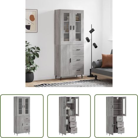 vidaXL Holzwerkstoff - Highboard Grau Sonoma 69,5x34x180 cm Holzwerkstoff (1/5)