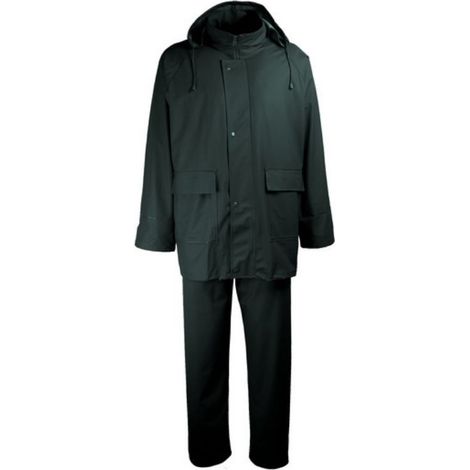 Ensemble Impermeable 2 Pièces Veste + Pantalon PU/PVC Vert - Capuche Integree - Norme EN 343 - Taille TL - BTP Agriculture