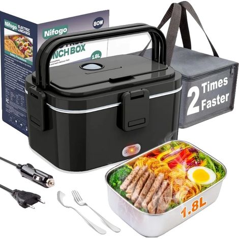 Fiambrera eléctrica con calefacción, compatible con doble voltaje, incluye bolsa isotérmica, 80W-1.8L (1/2)