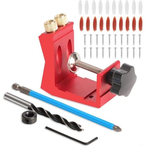 Gabarit de poche réglable Localisateur de trou coudé et positionneur de forage Outil de menuiserie en bois pour vis autotaraudeuses Armoire et meubles (rouge) (1/5)