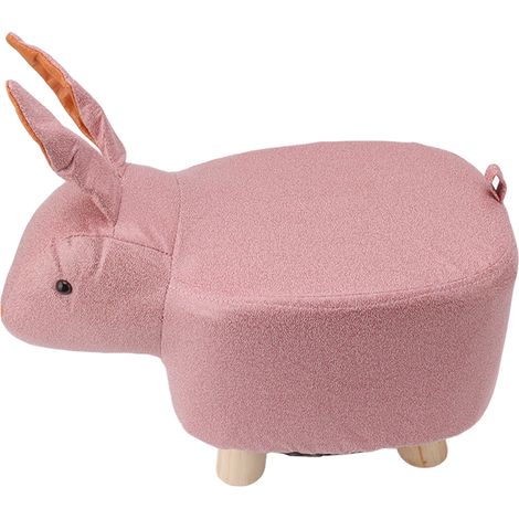 Ein bezaubernder, tierförmiger Hocker mit weicher Polsterung und rutschfesten Füßen. Ein kleiner Hocker für Kinder und Erwachsene in Rosa mit einem Hasenmotiv. (1/5)