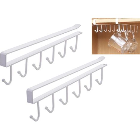 Lot de 2 ,Porte-Tasses,Suspendu Support Tasses Sans Perçage Cintre de Tasse de Cuisine avec Crochets Adhésifs pour Tasse,Verres à Vin,Cuillère (1/5)
