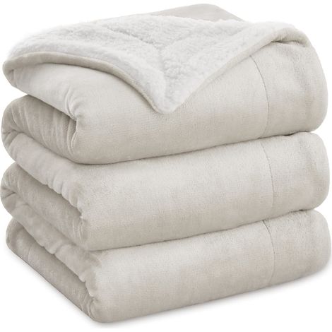 Plaid Polaire Sherpa Couverture - Beige, 220x240 cm Plaid Canape Grande Taille, Douce et Chaude Double Face avec Fourrure d'agneau et Tissu Polaire pour Canapé et Lit, Épais (1/5)