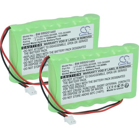 vhbw 2x batería compatible con Visonic PowerMax Complete control panel sistema de alarma (1500 mAh, 7,2 V, NiMH)