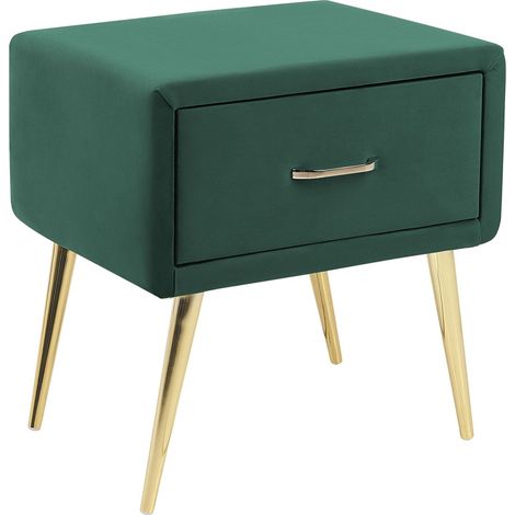 1 Drawer Bedside Table FLAYAT Velvet Emerald Green