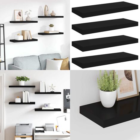 Schweberegale 4 Stk. Schwarz 60x23,5x3,8cm MDF - Schweberegale - Wandregale - Regal Schwarz - Regalset - Wohnwandgestaltung - Home & Living (1/5)