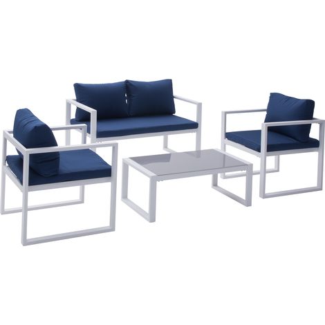 Set di mobili da giardino IBIZA in tessuto blu 4 posti - alluminio bianco