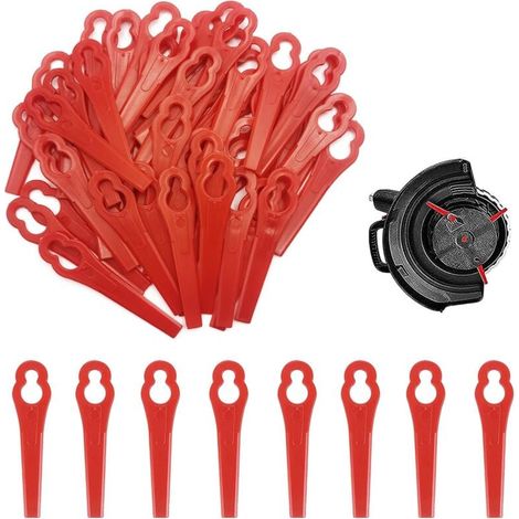 [NEVER USED]  50 Pieces Replacement Plastic Blades for String Trimmers, Plastic Blades, Plastic Lawn Mower Blades, Red Plastic String Trimmer (1/4)