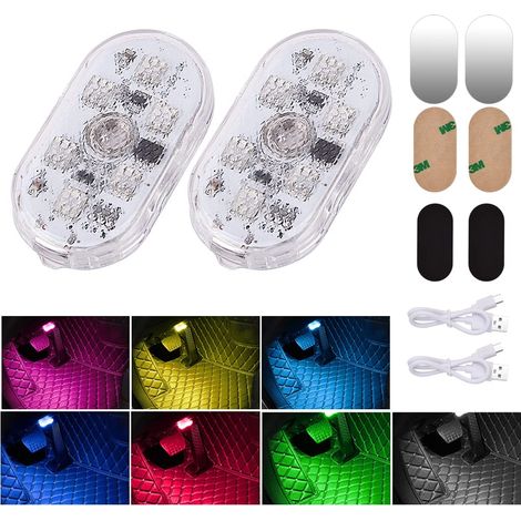 Car Interior Lights, 2 Pack 7 Colors Colorful Touch Switch Car Interior Lamp, 6 LED 2 Modes Wireless Dimming with USB Port for Truck Van RV (1/5)