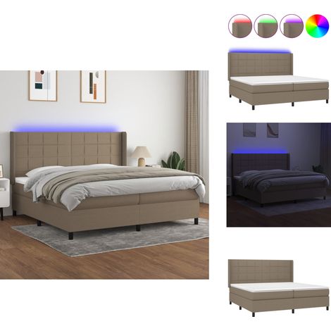 Sommier à lattes de lit matelas et LED Taupe 200x200 cm Tissu - Sommier Tapissier - Lit Plateforme - Lit Avec Led - Matelas À Ressorts Ensachés - Têtière Ajustable (1/5)