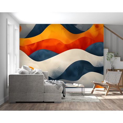 Papier Peint Géométrique - Ondulations Abstraites Colorées - 400 x 260 cm (1/2)