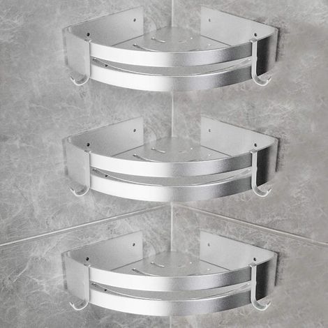 Ensemble de 3 étagères de douche en aluminium avec crochets, installation sans perçage, étagère d'angle pour douche (1/3)