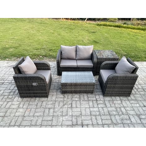 Fimous 5 PC Outdoor PE Rattan Gartenmöbel Set Wicker Liebe Sofa Couchtisch 2 Sessel Beistelltisch Dunkelgrau Gemischt (1/5)