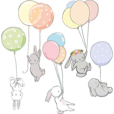 Adesivo decorativo per bambini - Coniglietti con palloncini colorati S (1/3)