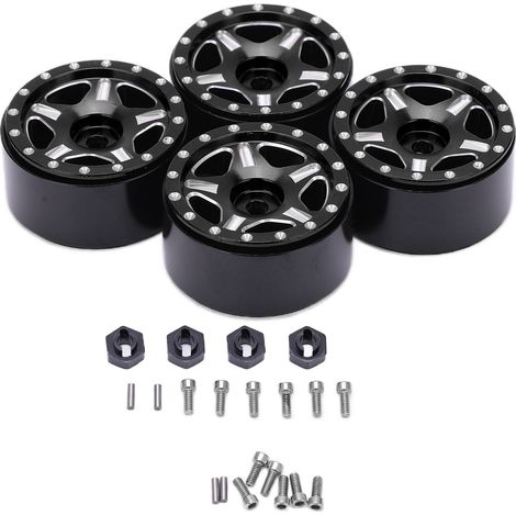 robuste Aluminiumfelgen, viskosefrei, einfach zu montieren, Upgrade-Teile für 1/24 RC-Cars und ferngesteuerte Autos, Schwarz (1/5)