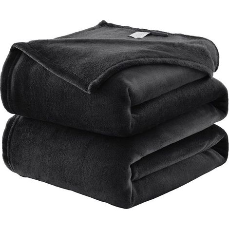 1 pièce Plaid Polaire Microfibre, 150x200 cm, Noir, Doux en Peluche, pour Canapé ou Extérieur