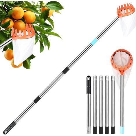 Cueilleur De Fruits - 2,4 M - Acier Inoxydable Et Coton - Tête Protectrice - RéColte Pommes Poires Cerises - Orange (1/5)