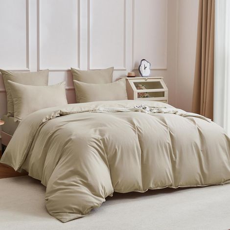 Bettwäsche 200x200 cm Khaki 100% gekämmte Baumwolle 3-teilig mit Reißverschluss
