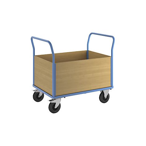 Carro de plataforma con paredes de madera  con 4 paredes altas 
