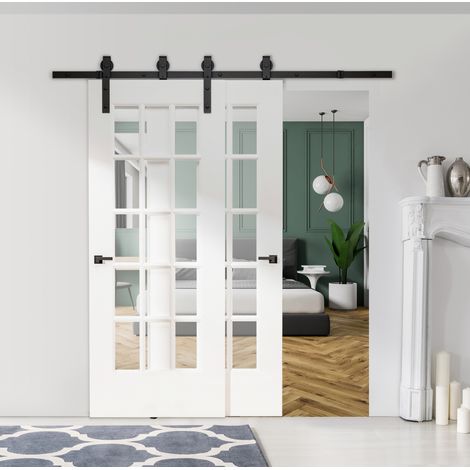Sistema per porta scorrevole a 2 ante 200x0.6x4 cm, scorrimento fluido, acciaio, nero