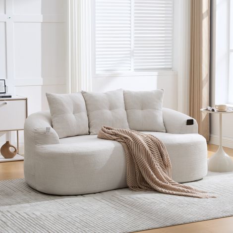 Canapé 2 places chenille beige assise profonde OKMYHOME (1/5)