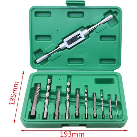 Juego de extractores de tornillos rotos, extractor de tornillos dañados, extractor de pernos, herramienta para taladros y sujetadores con llave de sujeción, 11 piezas