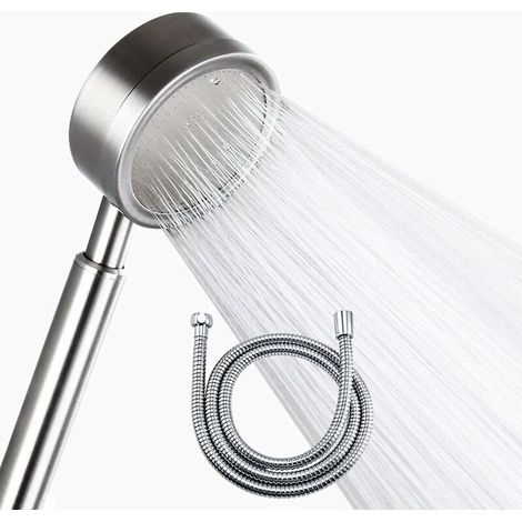 Pommeau Douche Pression Acier Inox 304 Et Flexible Douche 1.5m,Pommeau Douche Economiseur D'eau,Douchette Douche Salle De Bain (Douchette+ 1,5mtuyau) (1/5)