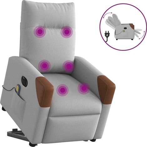 Massagesessel mit Aufstehhilfe Elektrisch Wolkengrau Stoff