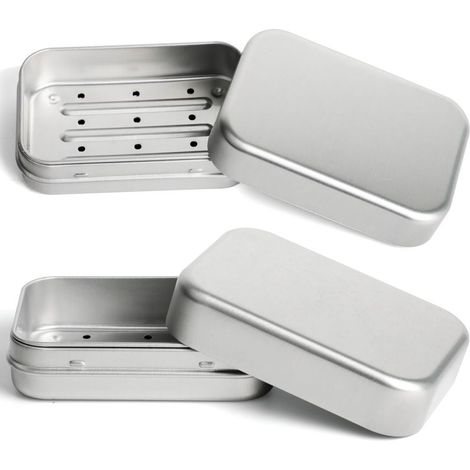 Porte-savon carré en aluminium avec couvercle à grille d'égouttage, plateau étanche, couleur argentée (lot de 2)