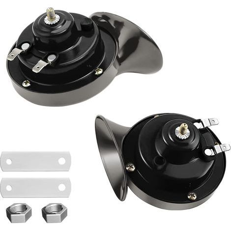 Schwarzes 12V-Hoch- und Tieftonhorn – Leistungsstarkes, wasserdichtes 300dB-Horn – Modifiziertes Universal-Warnhorn für Autos und Motorräder, mit Montagehalterung und Muttern (1/5)