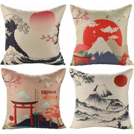 Japanese Cushion Covers 45x45cm Fuji Ukiyo-e Pillow Case for Sofa, Car, Home, Bed, Decor, YMYNY (1/4)