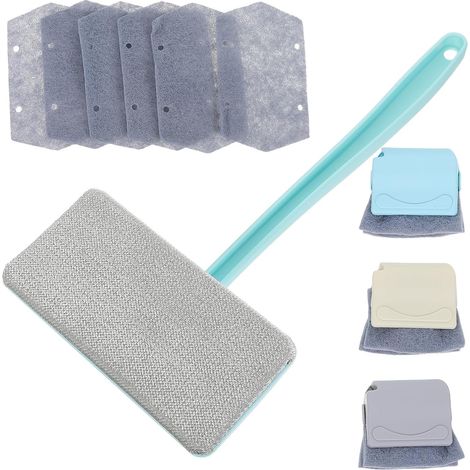 Brosse de Nettoyage pour Rails de Fenêtres et Portes Coulissantes Poils Serrés, Manche Long, 3 Brosses Rainurées, 6 Chiffons de Rechange, Usage Humide et Sec (1/5)