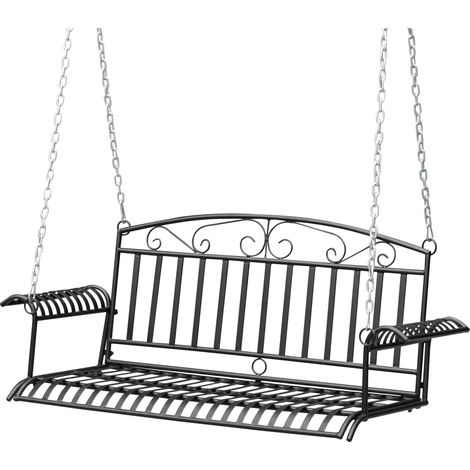 Banc Suspendu 2 Places balancelle de Jardin en métal dim. 137L x 58l x 52H cm Noir (1/5)