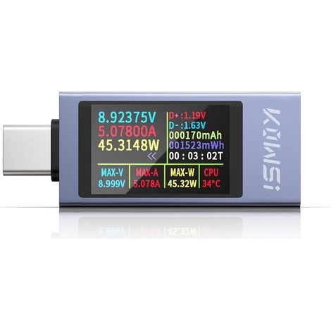 Testeur USB C Meter de Tension, 4-30V 0-12A Type C Tester Electrique Compteur de Courant Multimètre Numérique Wattmetre Voltmètre Ampèremètre Capacité Alimentation Chargeur Détecteur (1/5)
