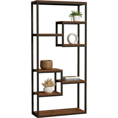 Bücherregal Rofrano, 6 Ebenen, Freistehend, Als Raumteiler Verwendbar, 85x29x182h cm Schwarz