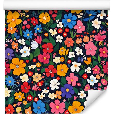 Tapete mit kleinen roten und goldenen Blumen für Wohn- und Schlafzimmer, 50 x 1000 cm (1/5)